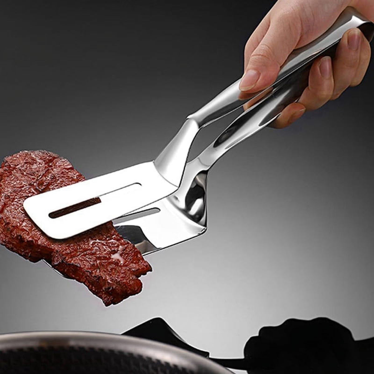 Stainless Steel Double-Sided Shovel Clip Kitchen Tongs T440239
