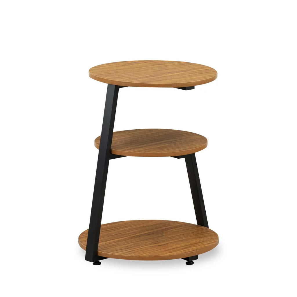 Round Wooden and Metal End Table in Black/Oak E834944