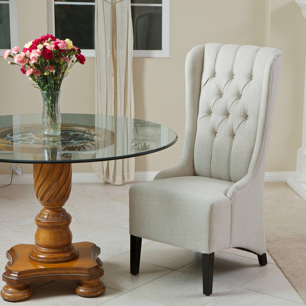 Light Beige Tufted High Back Fabric Dining Chair W884193