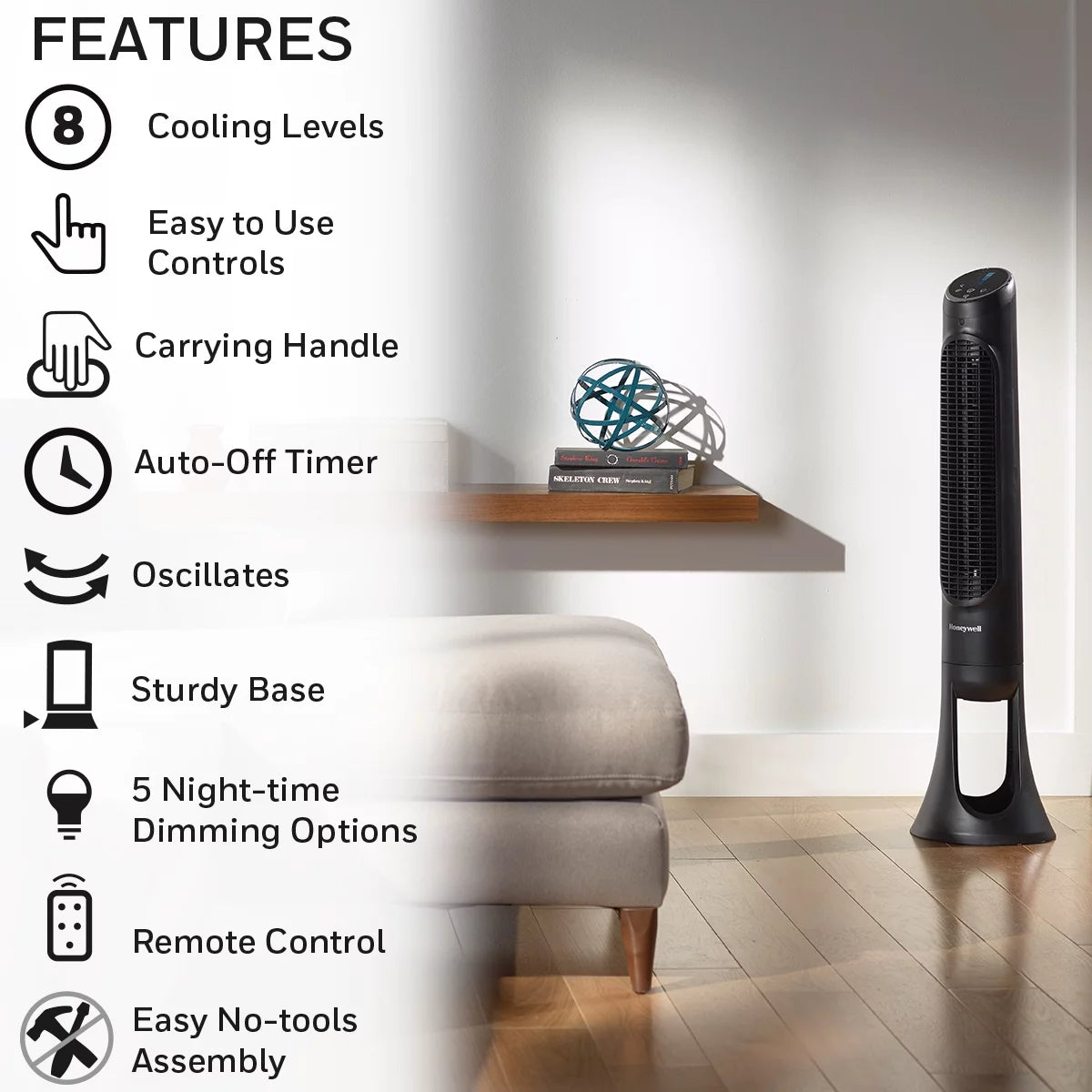 Black Oscillating Electric Tower Stand Fan F619