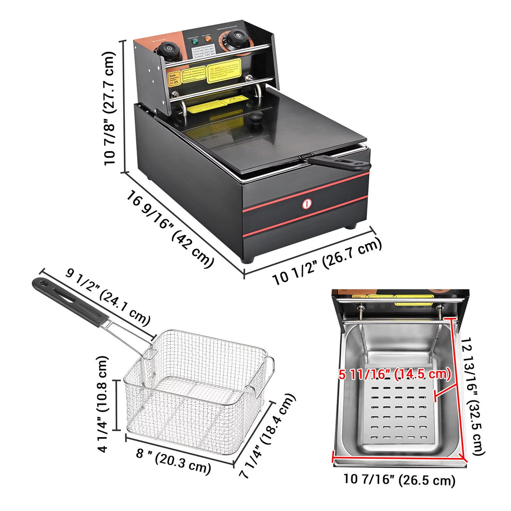 Commercial Electric Stainless Steel Deep Fryer with Basket & Lid B586