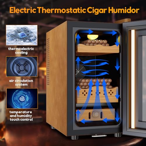 Electric Humidor 25L 150 Counts Thermostatic Cooling Cabinet with Spanish Cedar Wood Shelves U285357