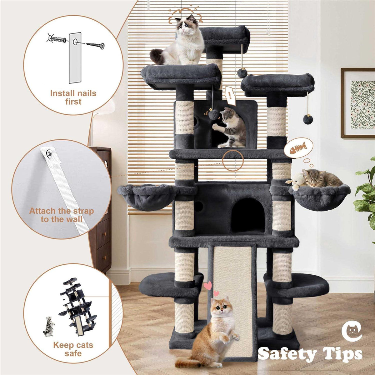 68 Inch Multi-Level Cat Tree with Scratching Posts L524323