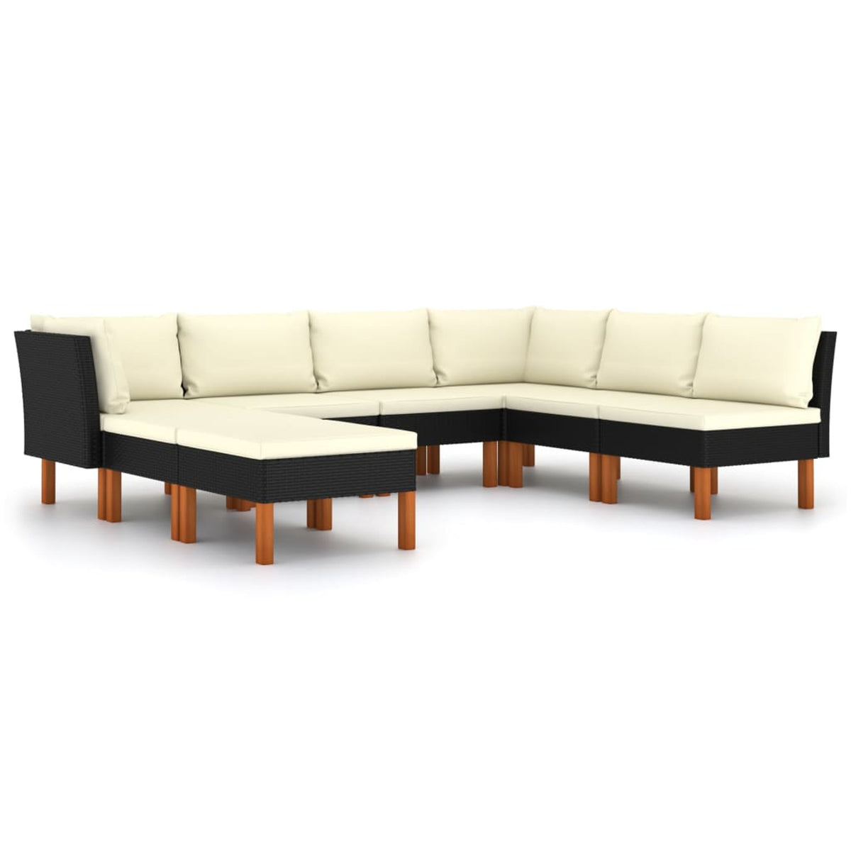 8 Piece Cream White Cushioned Poly Rattan Sectional Outdoor Furniture Set P8231