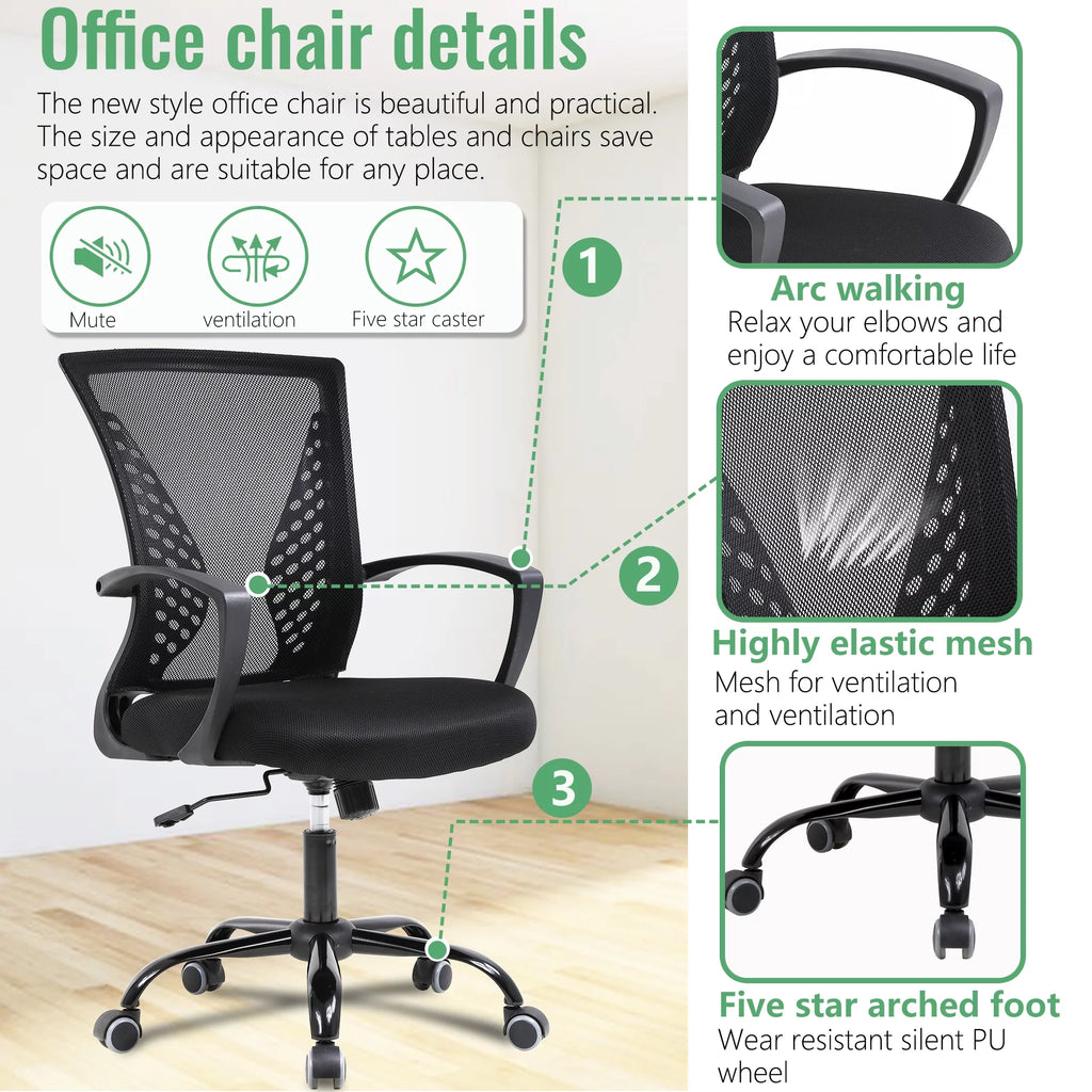 Mesh Office Chair Ergonomic Computer Chair with Swivel Lumbar Support Adjustable Black E7859