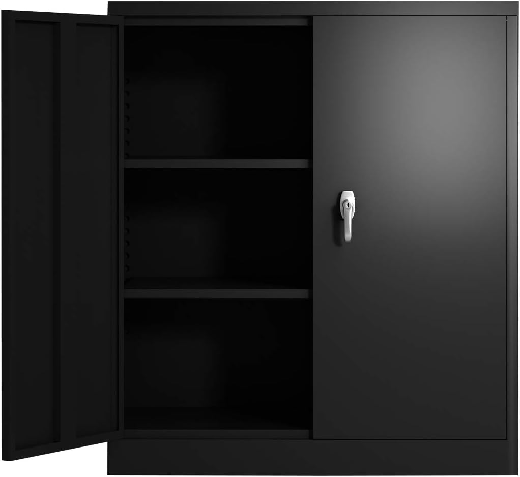 Black Steel Storage Cabinet with 4 Adjustable Shelves U141834