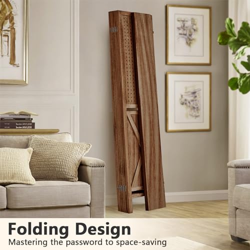 Brown Wooden Pegboard Room Divider with 16 Hooks J41877