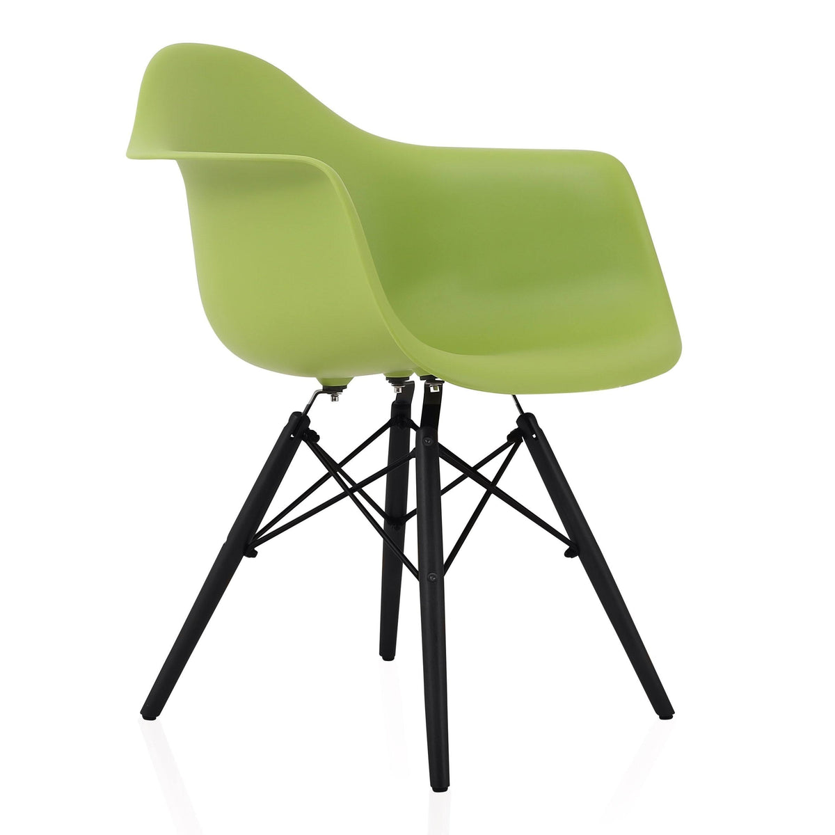 Green Molded Plastic Dining Arm Chair with Black Wood Legs E326