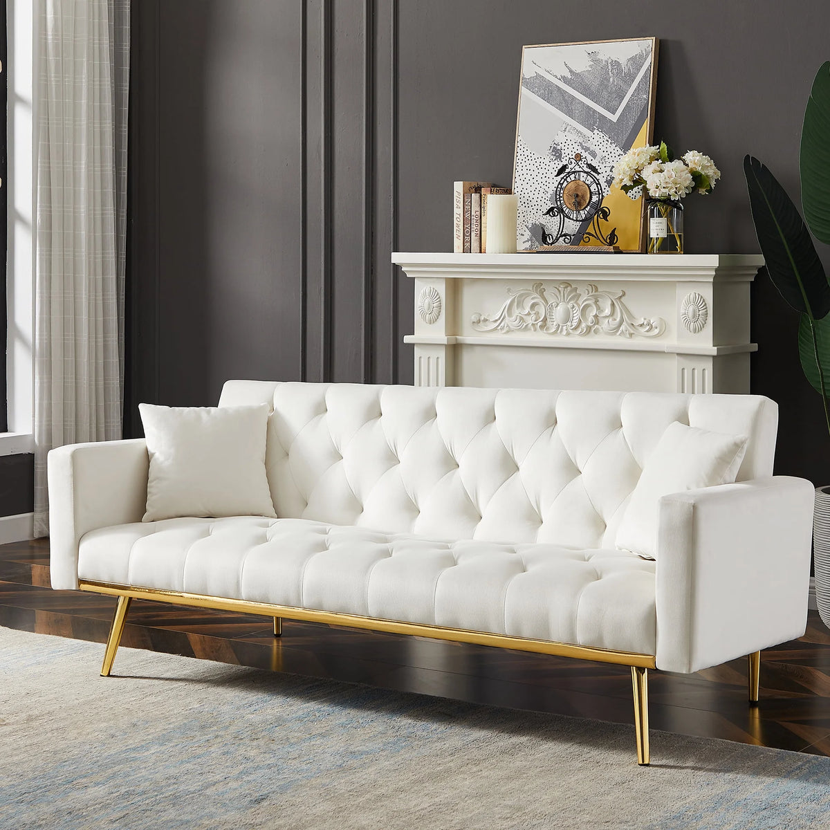 White Convertible Folding Futon Sofa Bed Y2944
