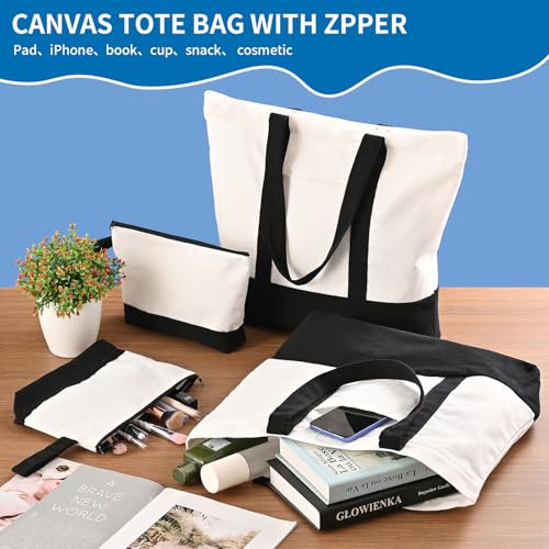 16 Pack 12oz Cotton Canvas Tote Bags and Makeup Pouches Set B2680