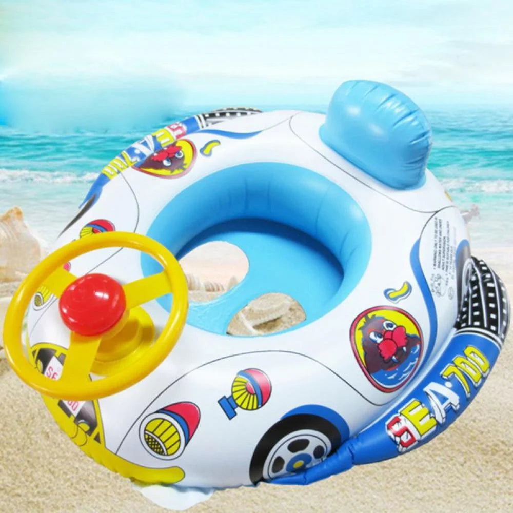 Inflatable Pool Float Ring with Steering Wheel Horn F63750