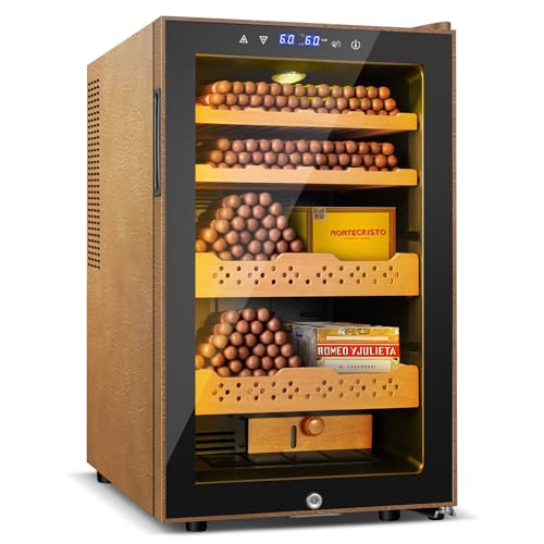 Electric Humidor 25L 150 Counts Thermostatic Cooling Cabinet with Spanish Cedar Wood Shelves U285357