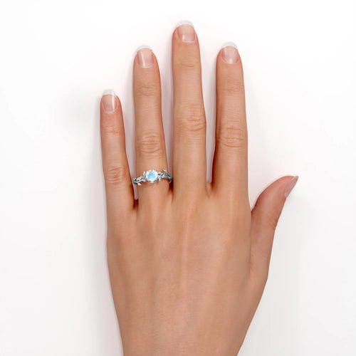 0.50 Carat Round Cut Rainbow Moonstone Engagement Ring Q189