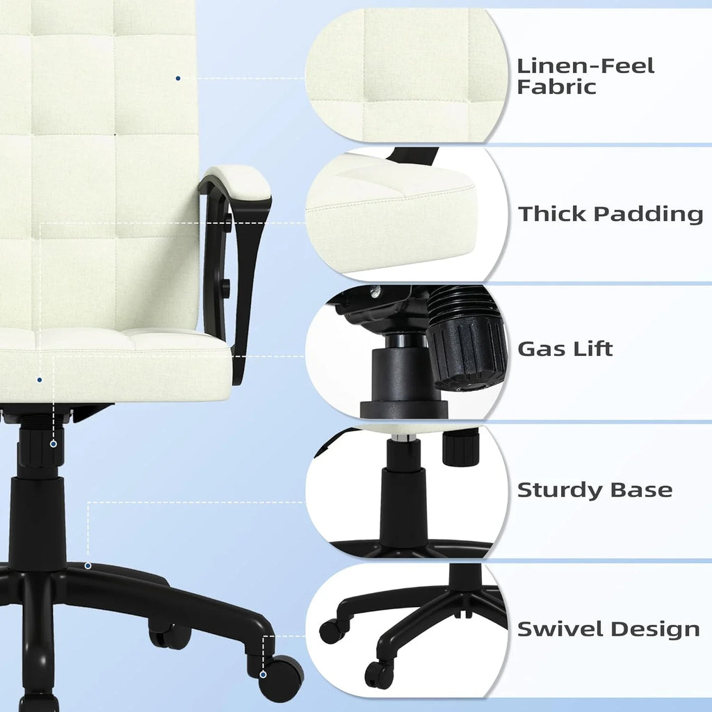 Cream White Fabric Office Chair with Arms R303765
