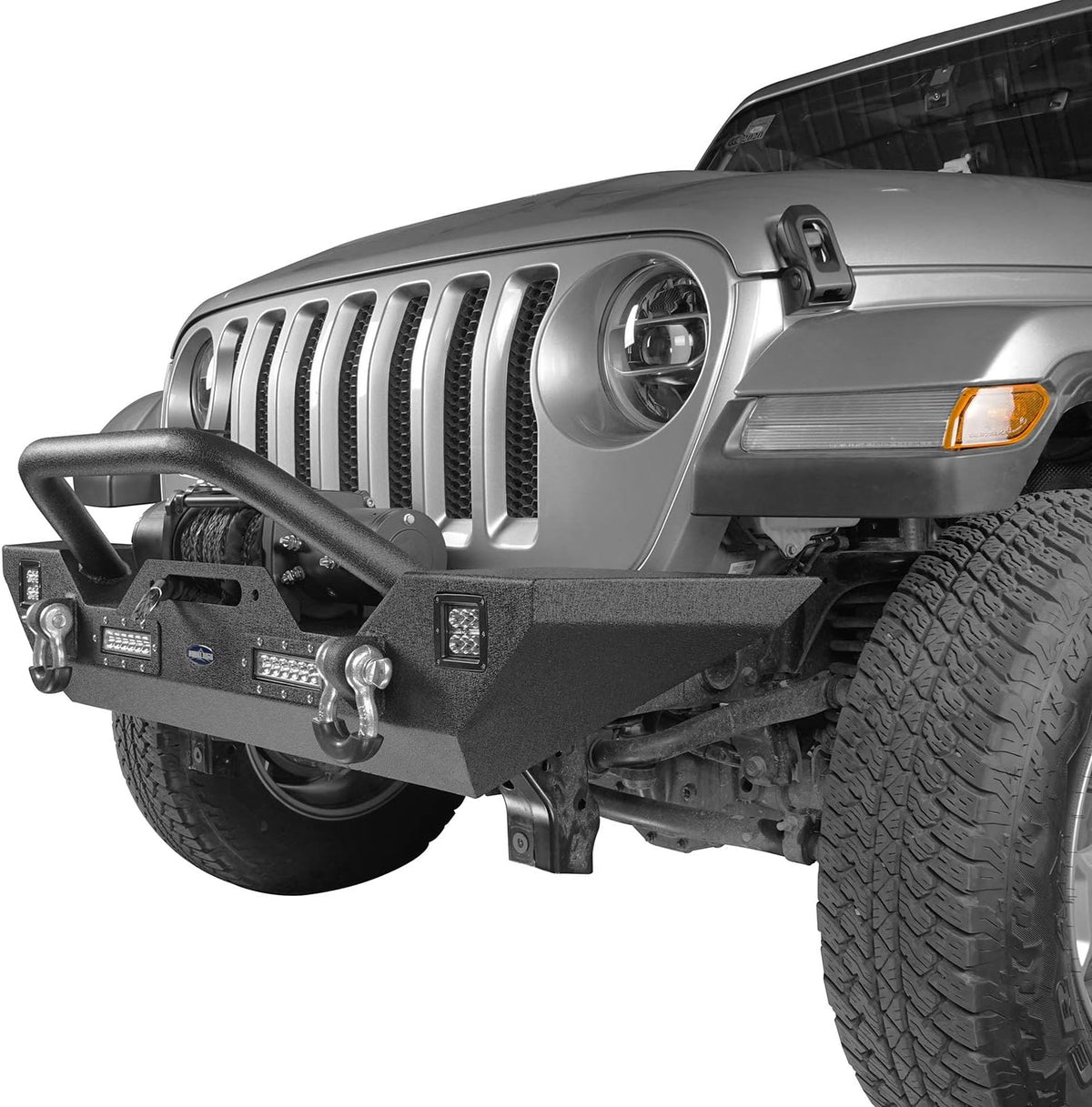 Front Bumper + Rear Bumper with Spare Tire Carrier & Winch Plate R414