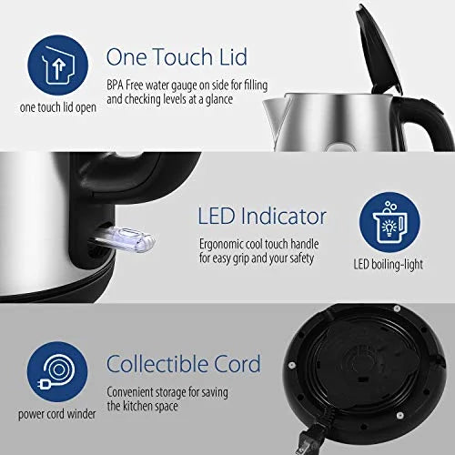 Stainless Steel Cordless Electric Kettle 1500W 1.7 Liter I393703
