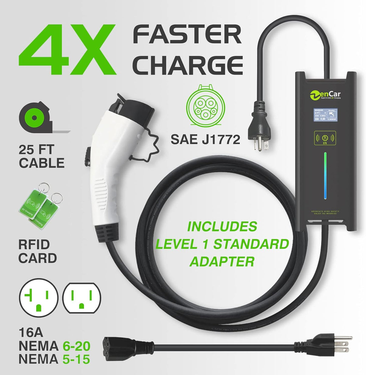 EV Charger with Cable Holder, Timing Delay, 230V, 16A, NEMA 6-20 J750291