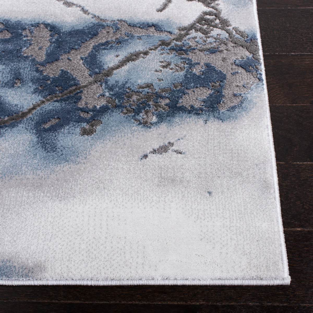 Abstract Marble Area Rug, 5'3" x 5'3" Square, Grey/Blue B3101