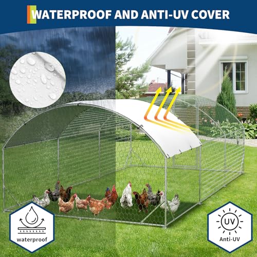 Heavy Duty Walk-in Chicken Coop Metal Poultry Cage with Waterproof UV Cover O65694