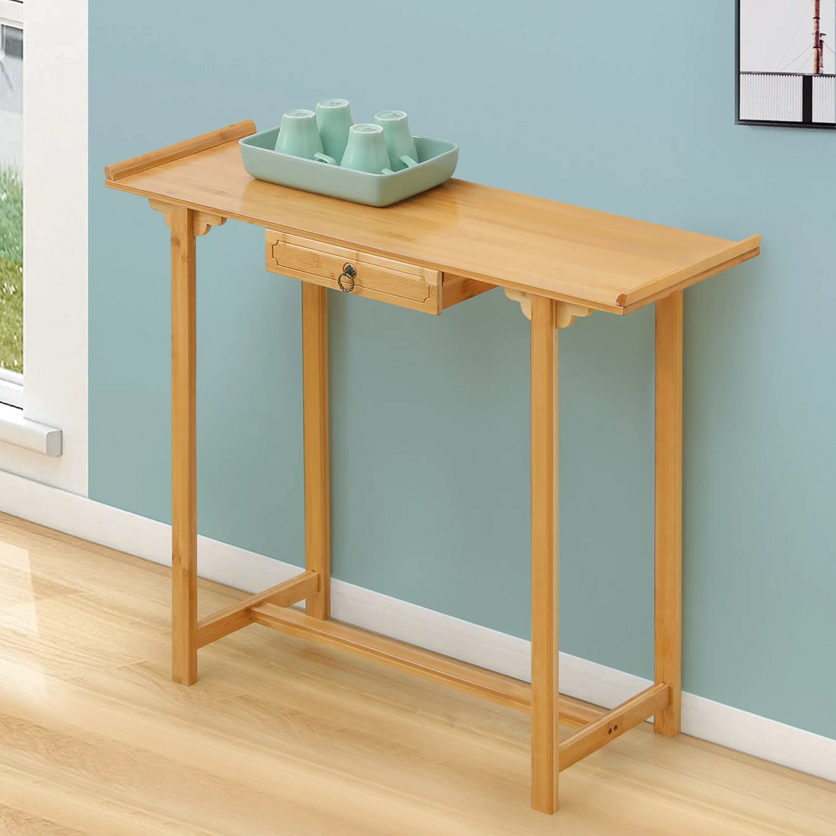 Bamboo Console Table with 1 Storage Drawer C414064