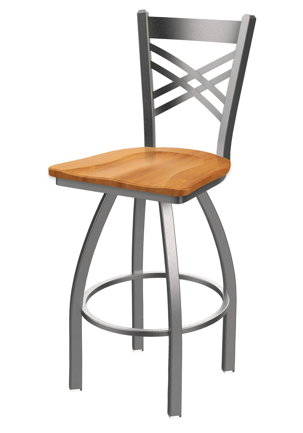 30x22 Swivel Bar Stool with Stainless Finish and Medium Maple Seat A9635