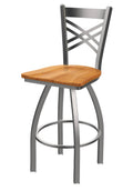 30x22 Swivel Bar Stool with Stainless Finish and Medium Maple Seat A9635