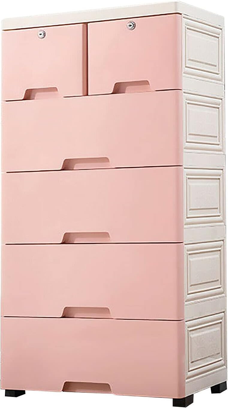 6 Drawer Plastic Dresser Storage with 4 Wheels and 2 Small Cabinets (Blue) N767045