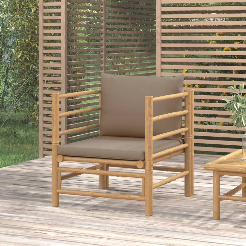 Patio Sofa with Taupe Cushions Bamboo L6504
