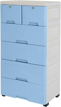 6 Drawer Plastic Dresser Storage with 4 Wheels and 2 Small Cabinets (Blue) N767045