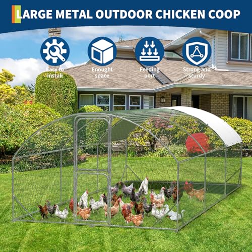 Heavy Duty Walk-in Chicken Coop Metal Poultry Cage with Waterproof UV Cover O65694