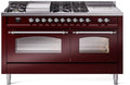 60 Dual Fuel Natural Gas Range Burgundy Chrome Trim B5916