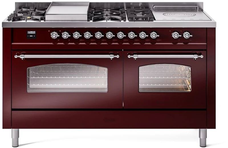 60 Dual Fuel Natural Gas Range Burgundy Chrome Trim B5916
