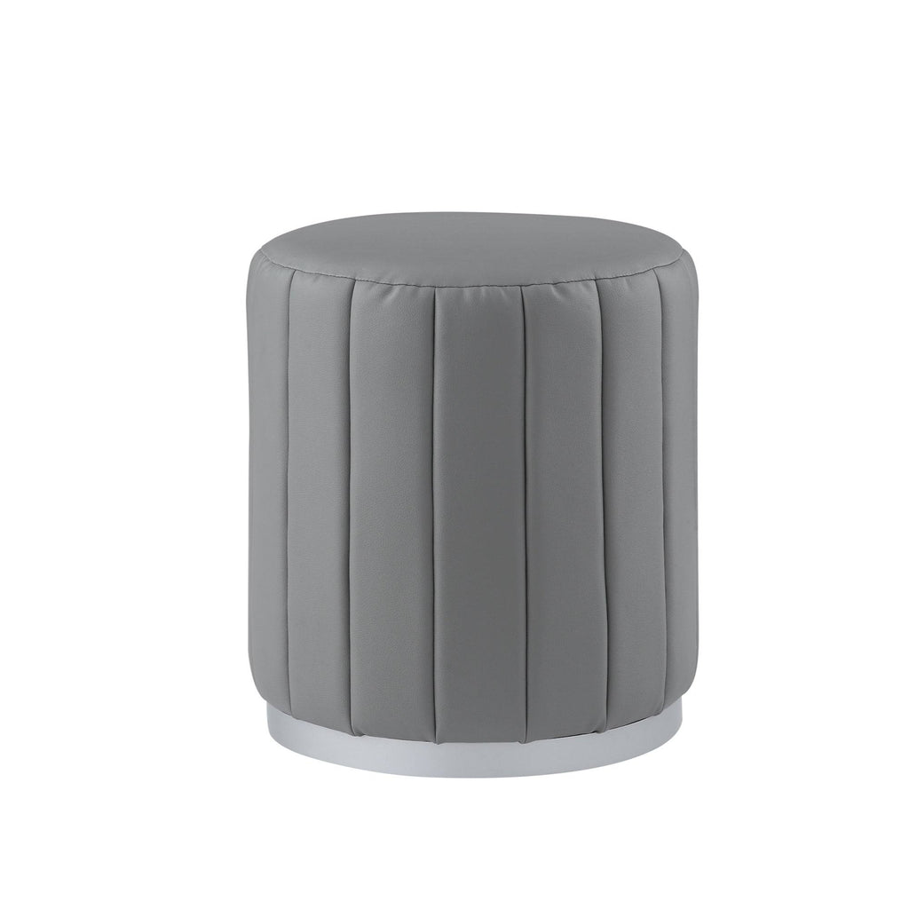Grey/Silver Leather Round Ottoman B5112