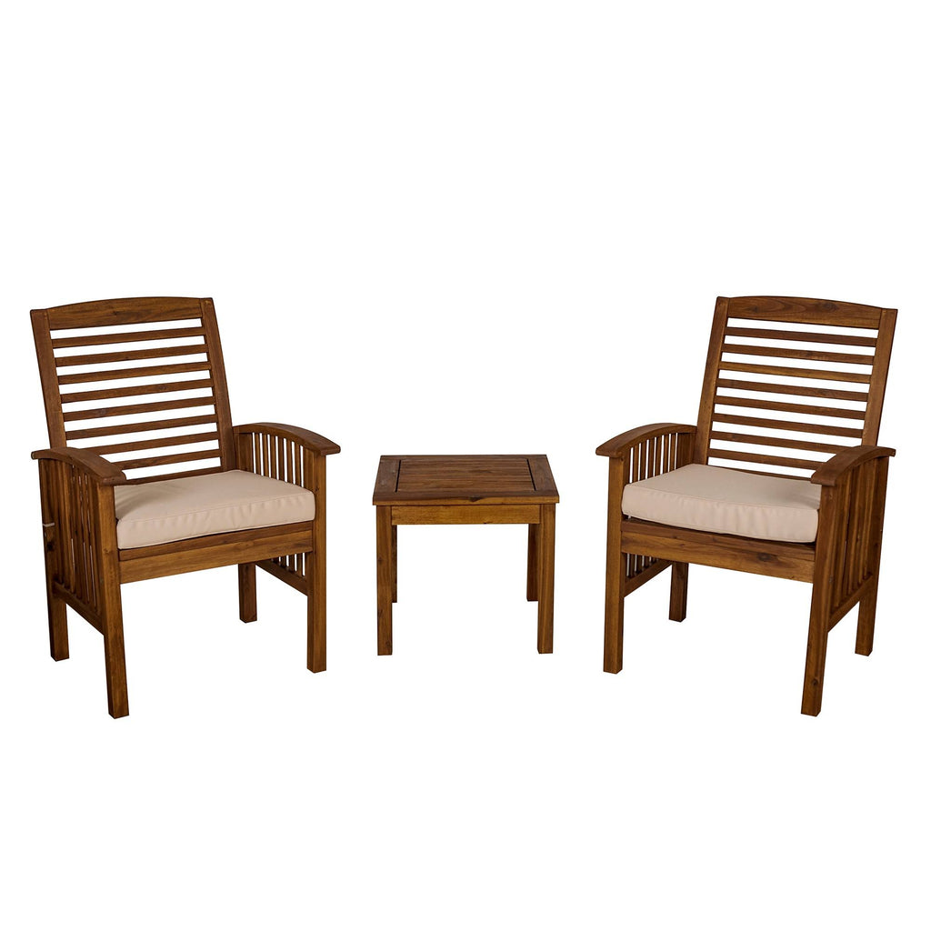 3PC Acacia Wood Patio Chairs and Side Table Espresso Brown Q97518