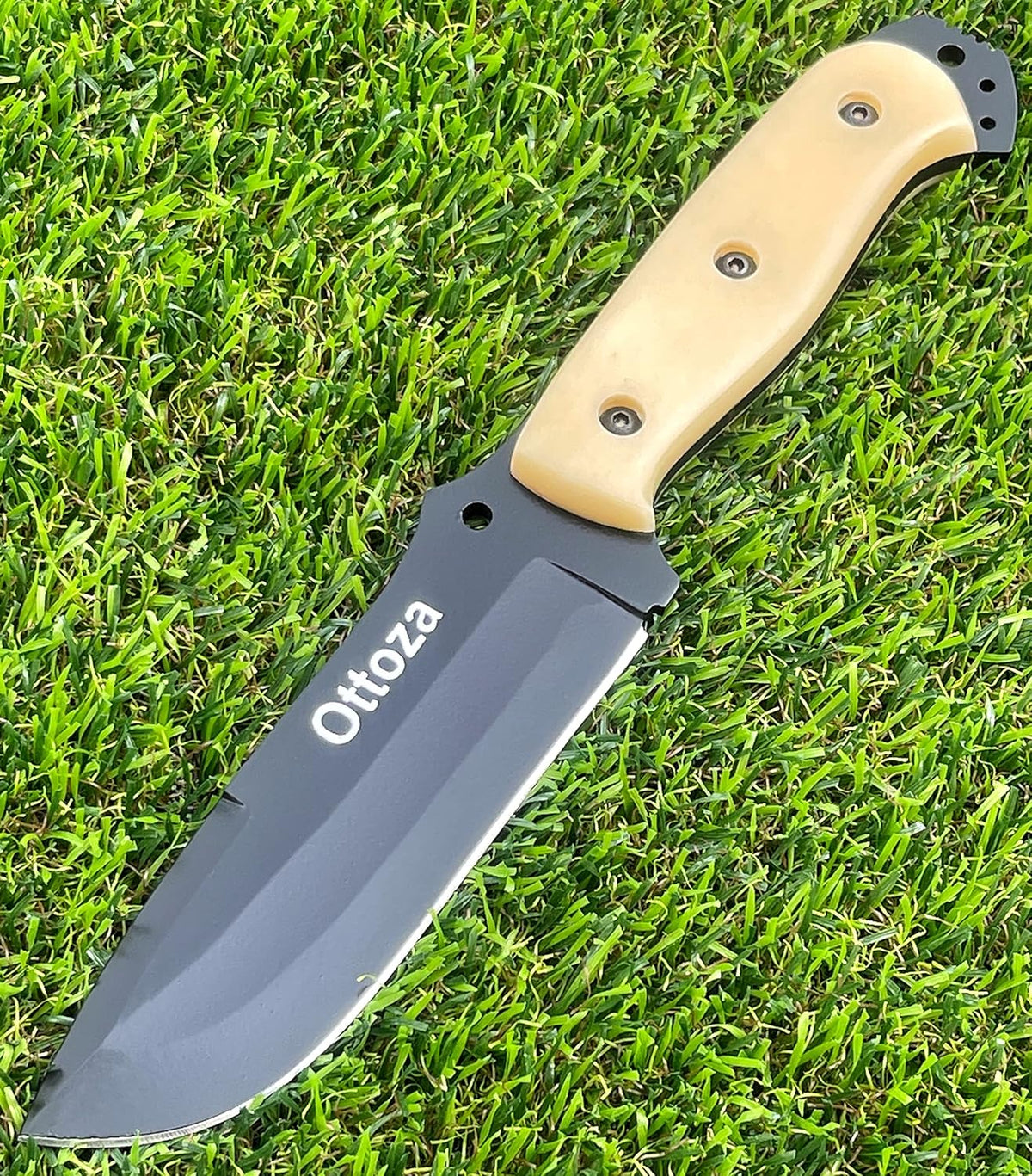 1095 Carbon Steel Bushcraft Knife with Bone Handle and Sheath O9829