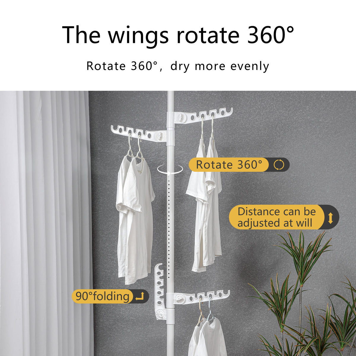Black Adjustable Floor to Ceiling Tension Clothes Drying Rack C948