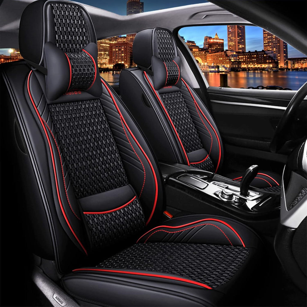 Coffee Leather Car Seat Covers Full Set 5 Seats J300