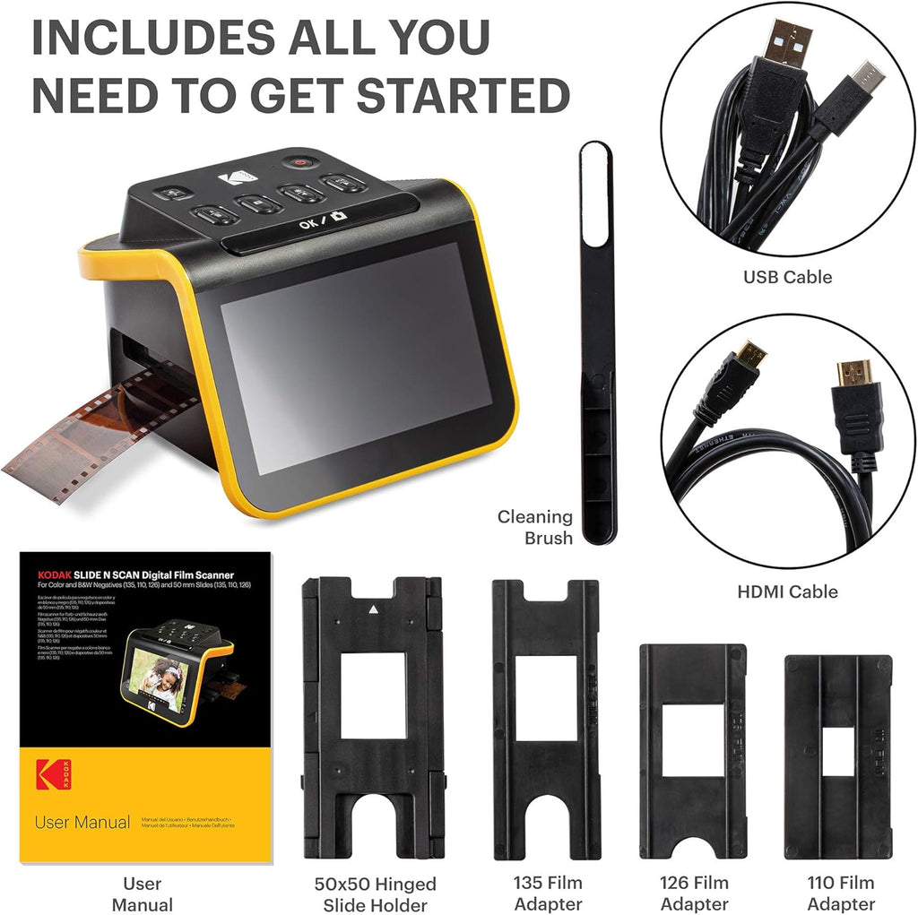 Film and Slide Scanner with 5" LCD Screen, 35mm 126 110 Film Negatives & Slides to 22MP JPEG C7621