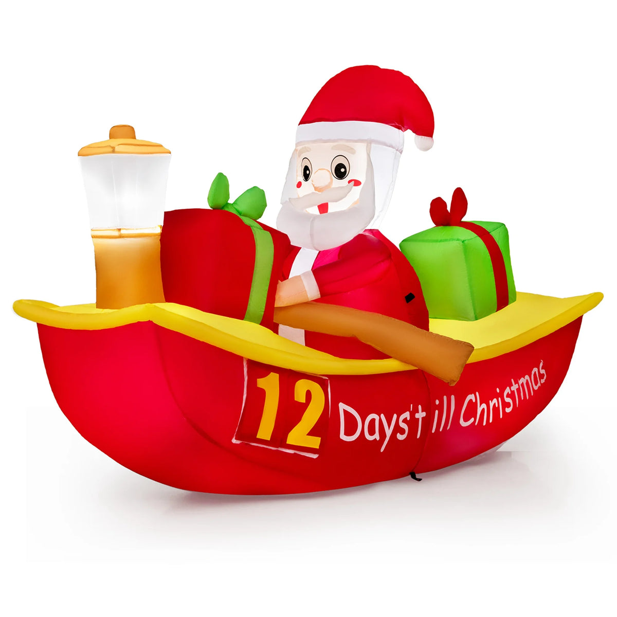 7 FT Christmas Inflatable Santa Claus Rowing Boat with Navigation Light E28618