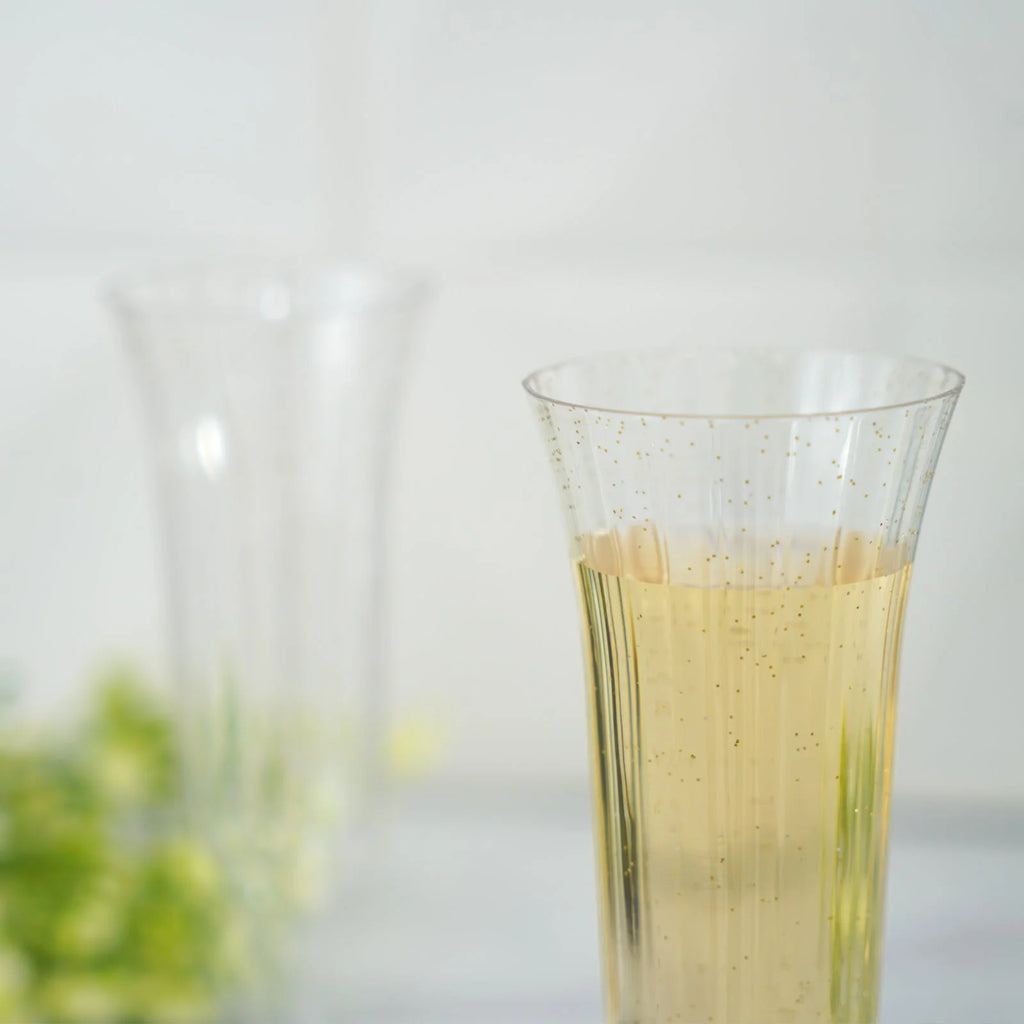 60 Pcs Gold Glitter Clear Plastic Champagne Flutes X29807