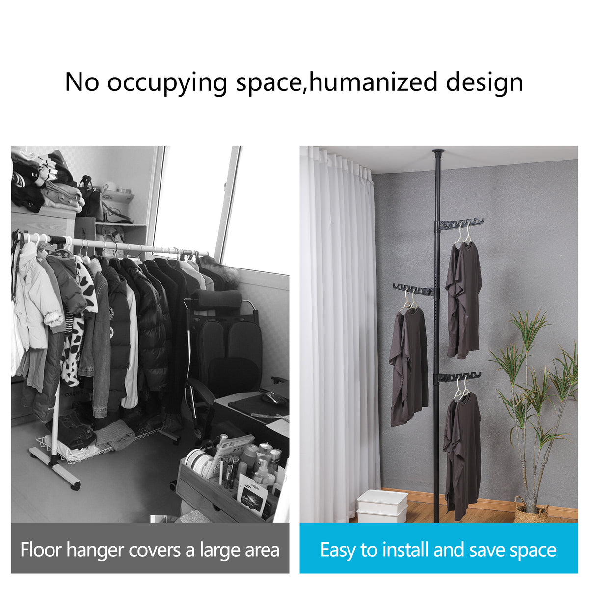 Black Adjustable Floor to Ceiling Tension Clothes Drying Rack C948