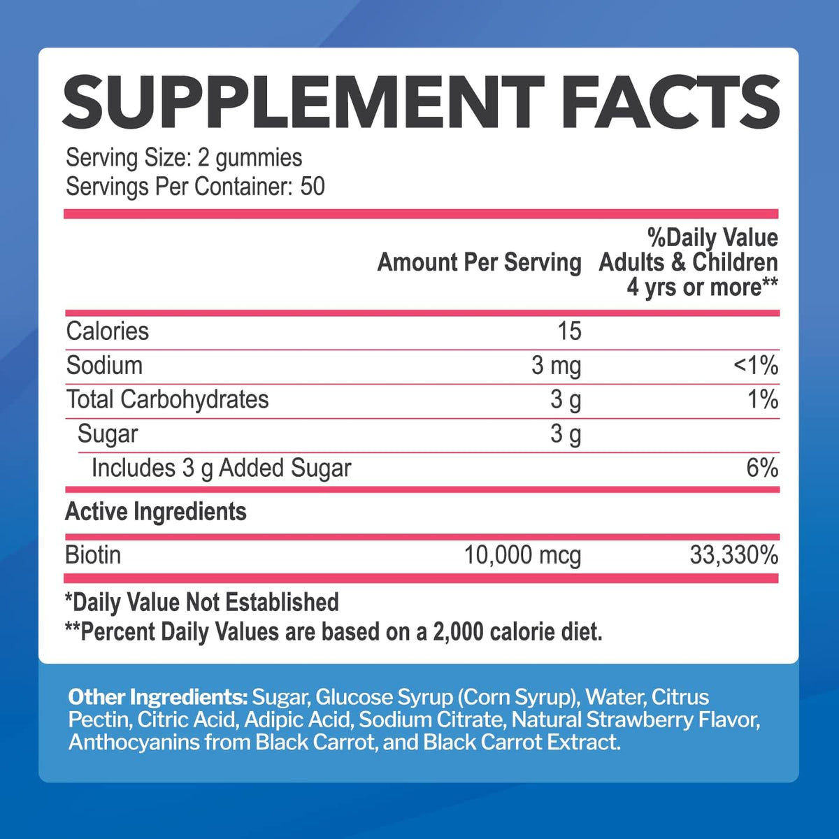 Biotin 10,000mcg Gummies, 100 Count, Strawberry Flavor J192