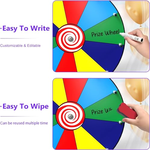 14 Inch 10 Slots Heavy Duty Color Tabletop Spinning Prize Wheel with Dry Erase Marker and Eraser O686