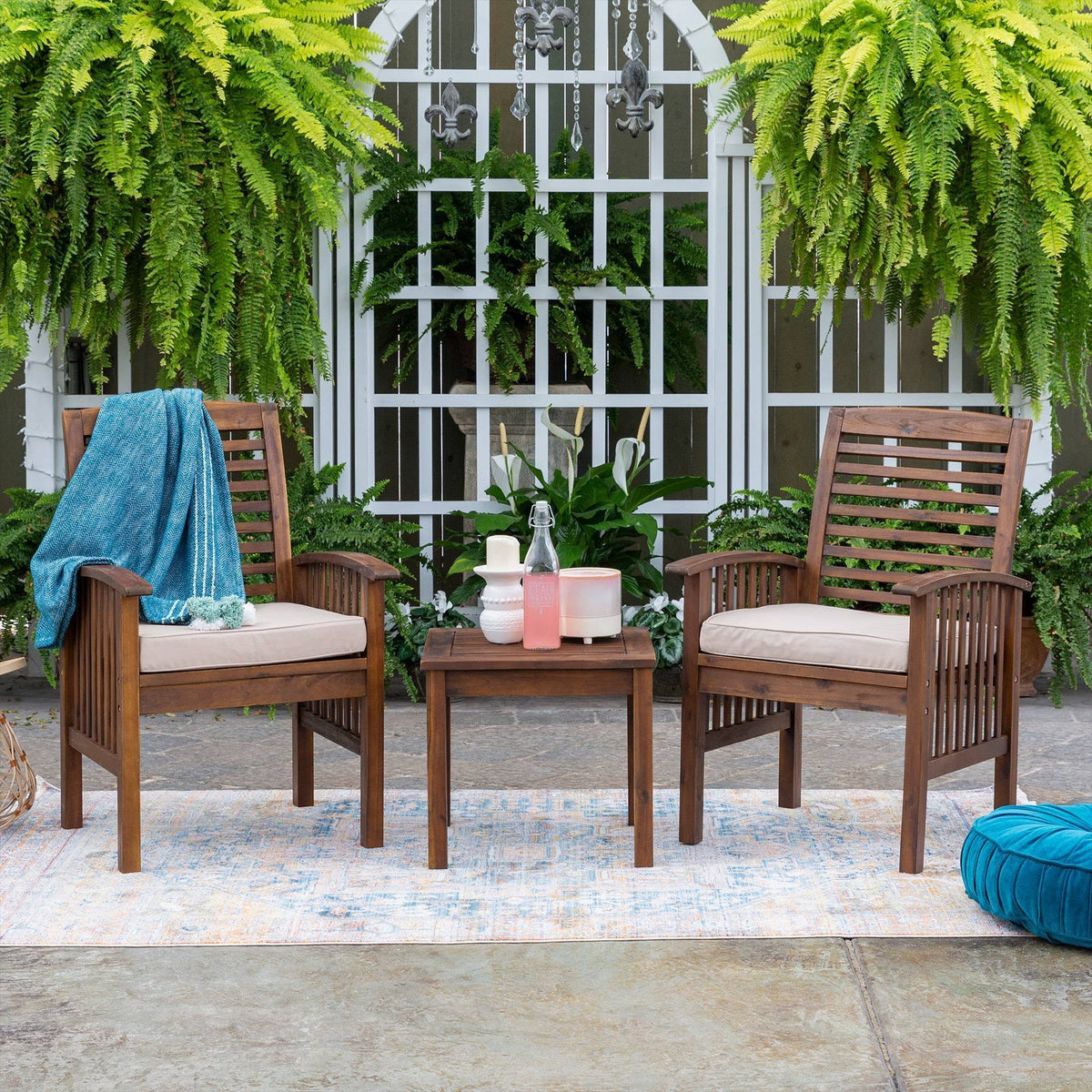 3PC Acacia Wood Patio Chairs and Side Table Espresso Brown Q97518