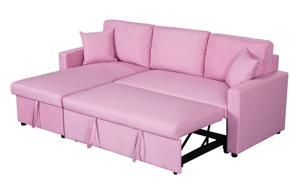 Pink Linen Reversible Sleeper Sectional Sofa with Storage Z3039
