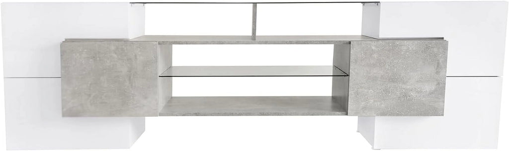 White Grey 78.7 Inch LED TV Stand with 2 Glass Shelves N56878
