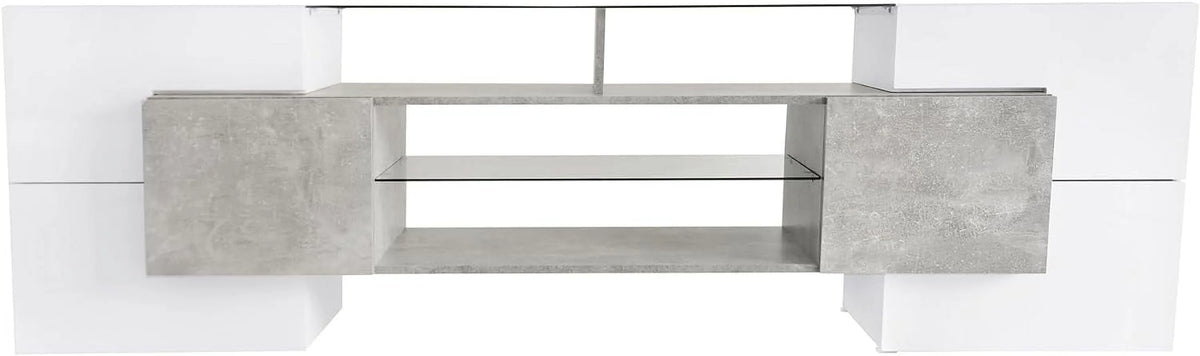 White Grey 78.7 Inch LED TV Stand with 2 Glass Shelves N56878