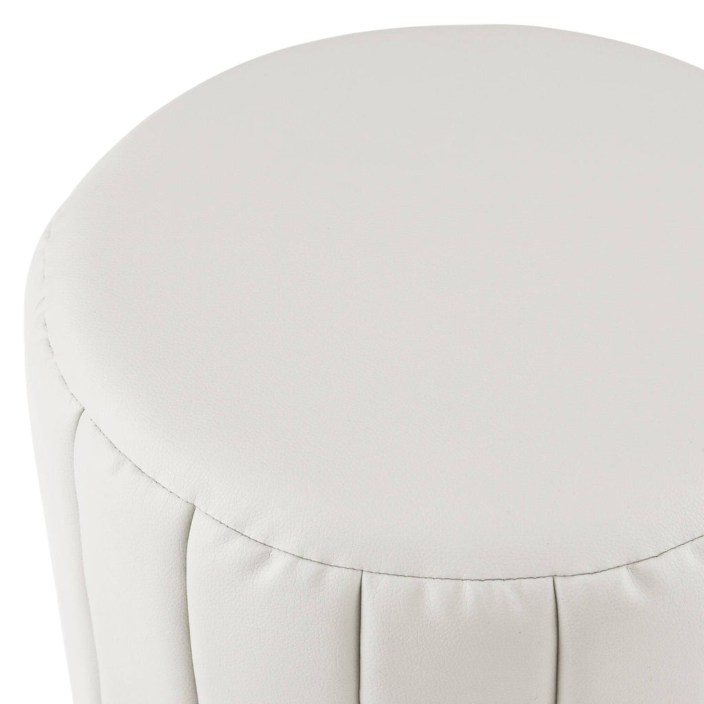 Grey/Silver Leather Round Ottoman B5112
