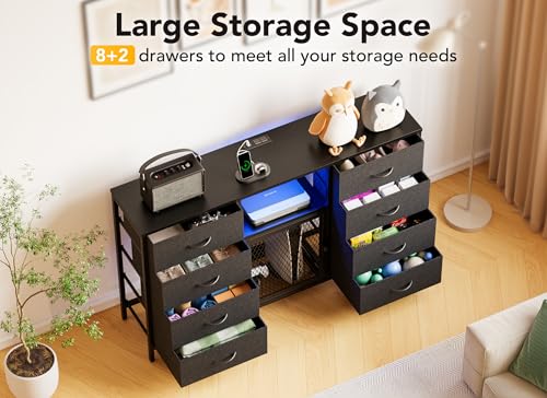 Black 8 Drawer Dresser with LED Lights and Power Outlets E5753