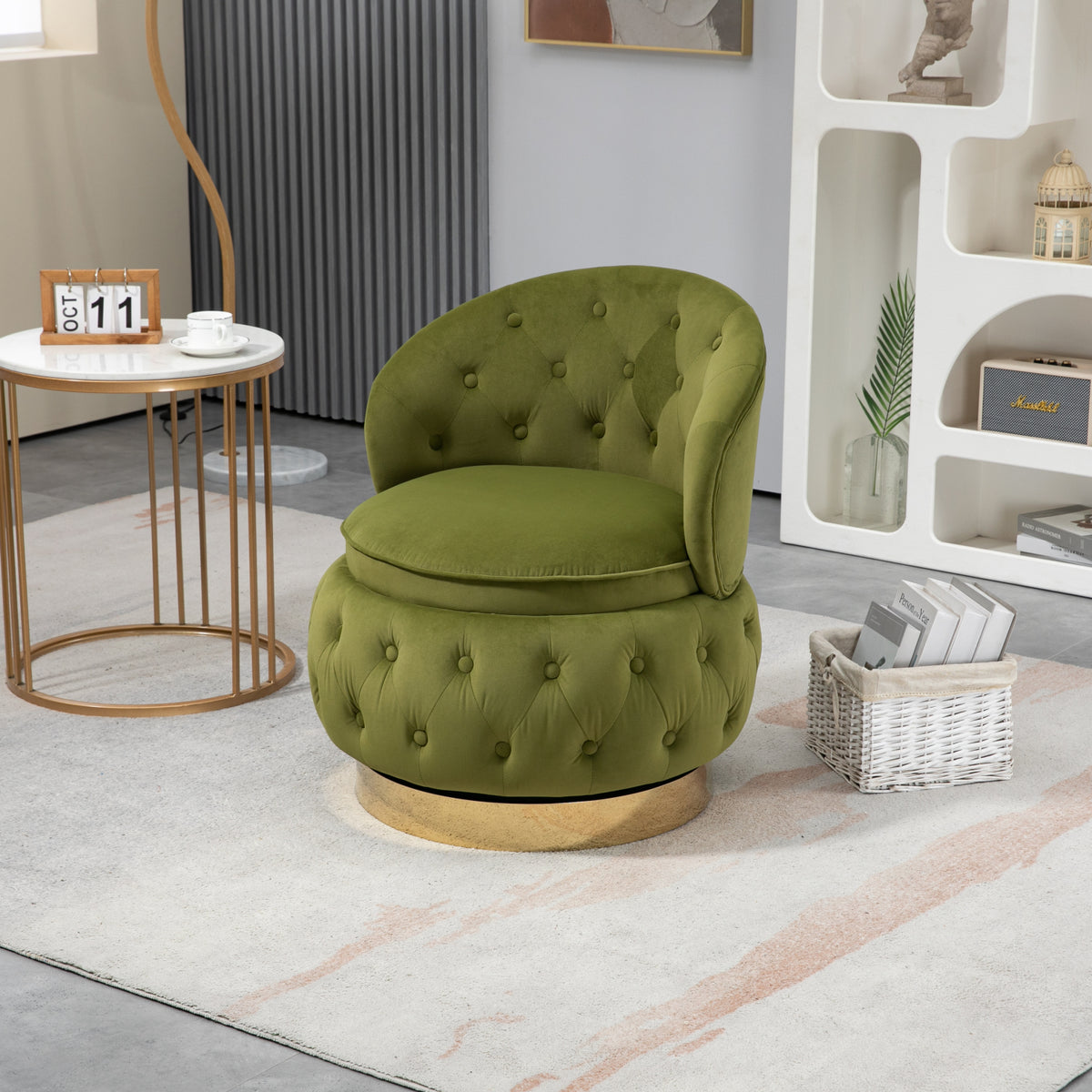 Olive Green Velvet Swivel Accent Chair Z878